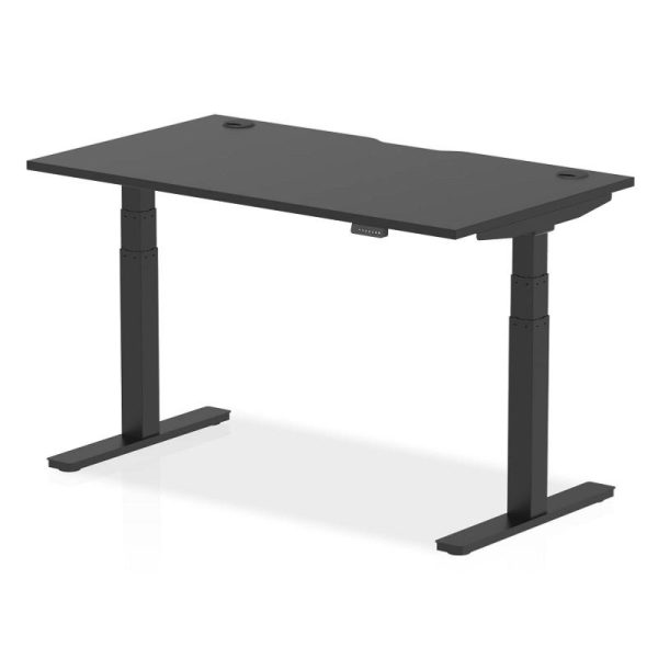 height adjustable desk black desk top and black leg frame
