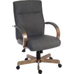 grey fabric office chairs with driftwood effect base and arms