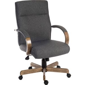 grey fabric office chairs with driftwood effect base and arms