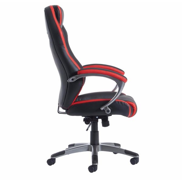 High Back Executive Office Chair Power Black And Red Faux Leather - Image 4
