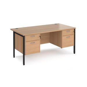 double pedestal desks in beech finish with black leg frame