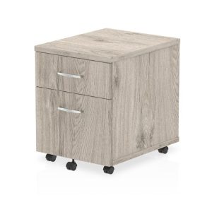 mobile desk pedestal grey oak with 2 drawers