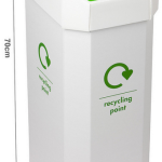 Cardboard office recycling bin with green lettering