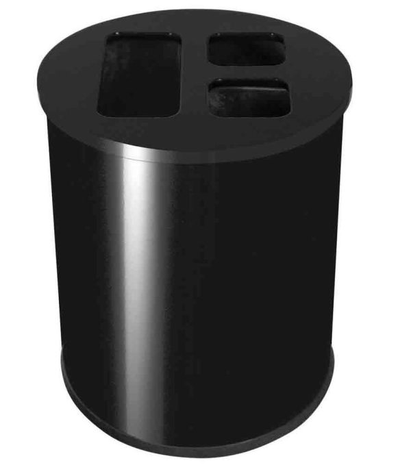 black waste bin with 3 top cut outs