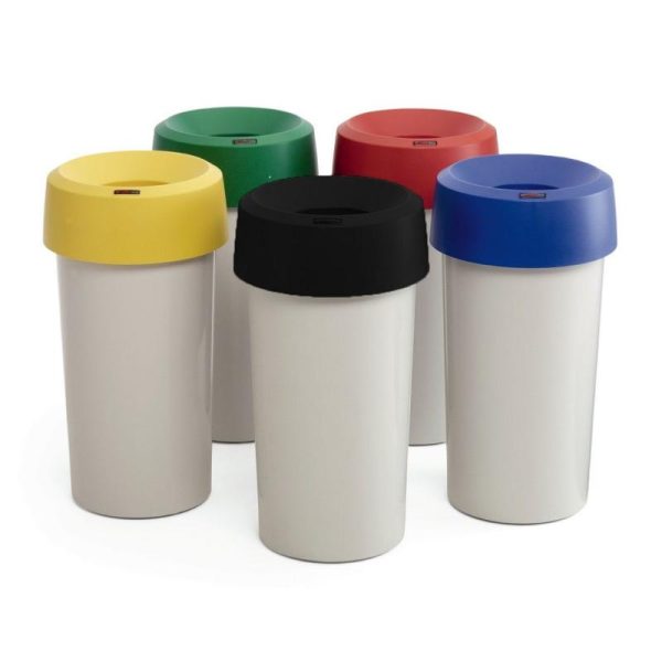 5 silver office waste bin with different colour tops