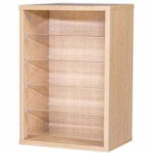 pigeon hole in light wood and clear acrylic shelves 5 space
